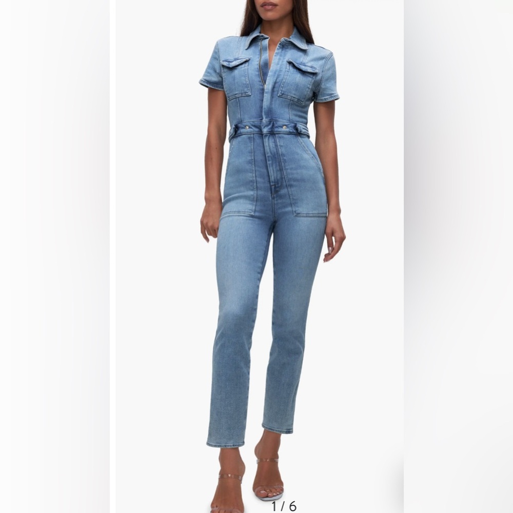 Revolve Good American Blue Denim Jumpsuit